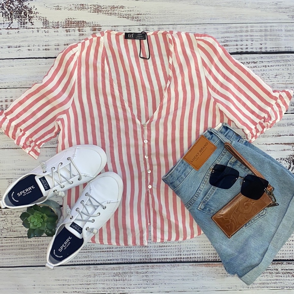 Zara Striped Ruffle Sleeve Top
